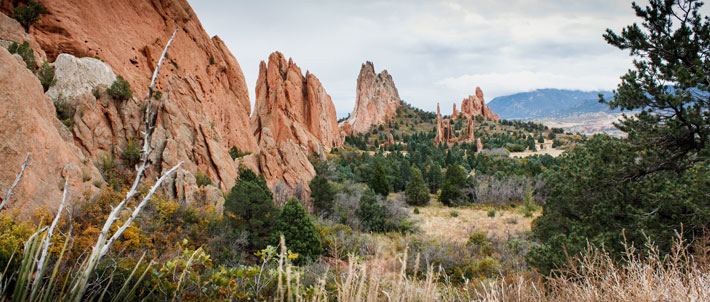 A view at the red rocks. The area is called the Garden of the Gods.