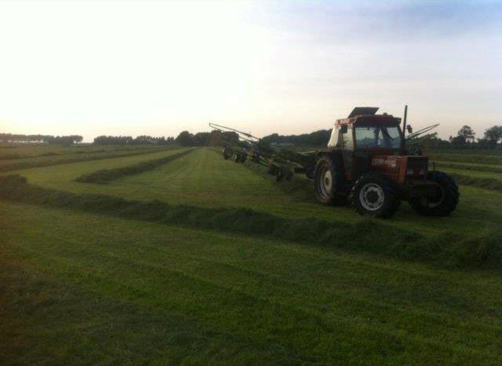 As you can see all the grass is windrowed. These lines are much easier to pick up with the loader wagon.